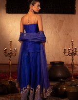 Egyptian Blue Rococco Corset Peplum Sharara Set