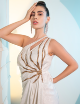 Blue Metalica Draped Midi Gown