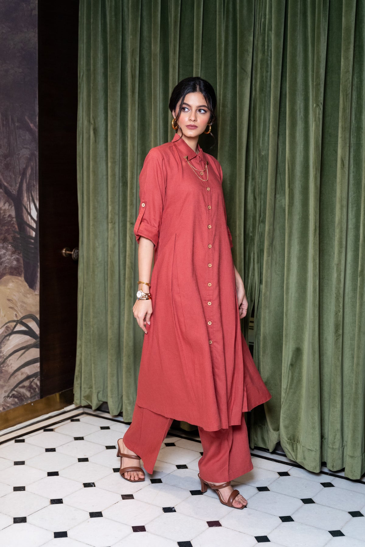 Tomato Red Linen Co-Ord Set