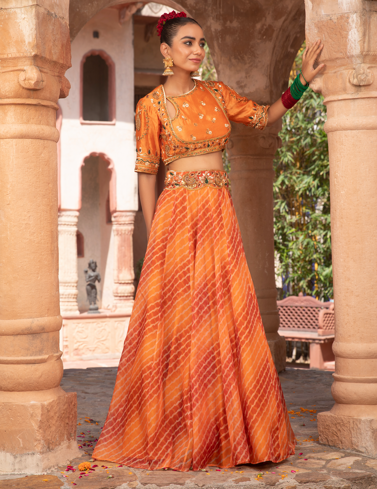Angrakha Choli Lehriya Festive Lehenga Set