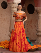 Tangerine Tie-Dye Overlap Choli Lehenga