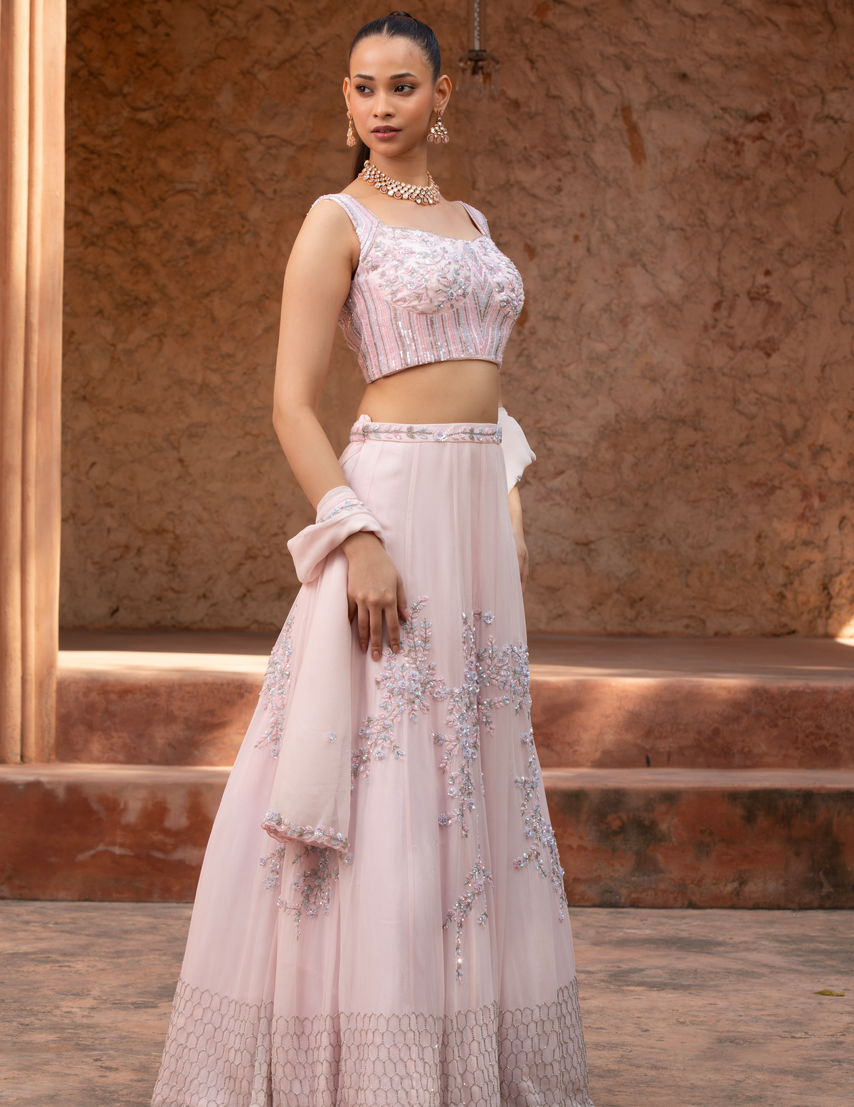 Baby Pink Floral Handwork Lehenga