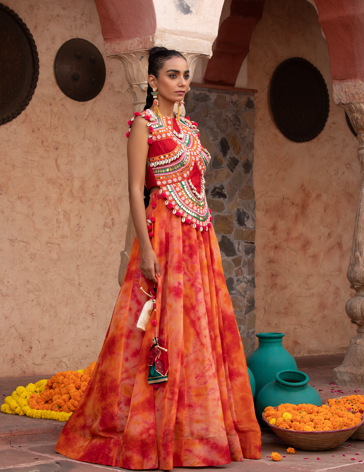 Tangerine Tie-Dye Codi-Coin Quirky Lehenga