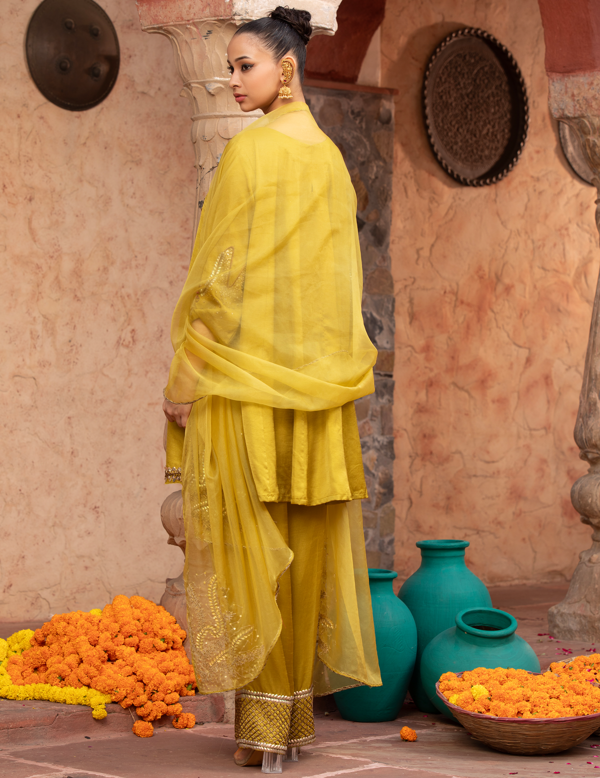 Lime Green Hand-Embellished Anarkali Set