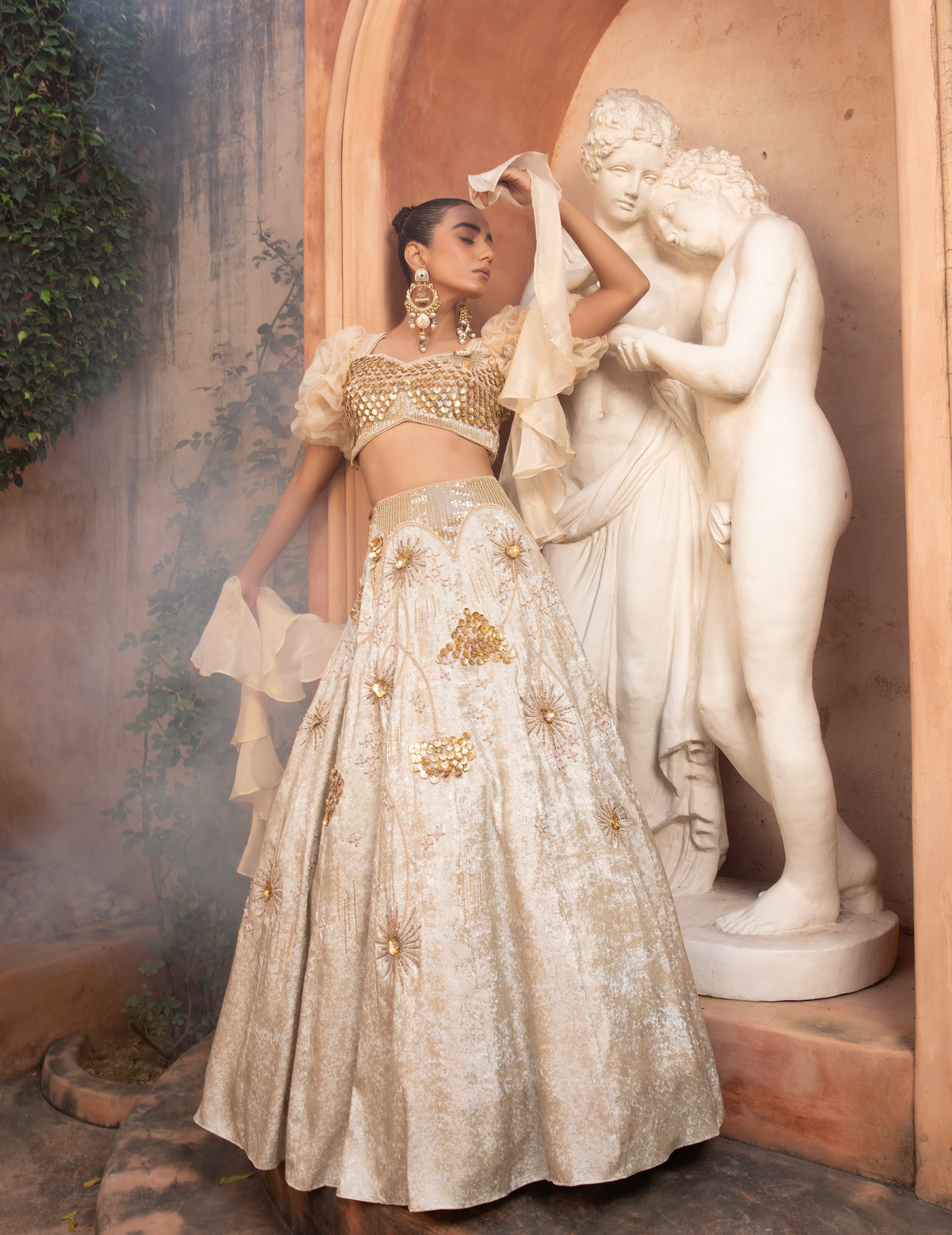 Pastel Yellow Sequins Work Lehenga