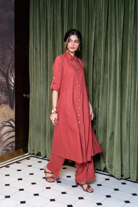 Tomato Red Linen Co-Ord Set