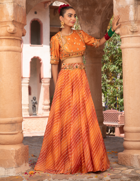 Angrakha Choli Lehriya Festive Lehenga Set