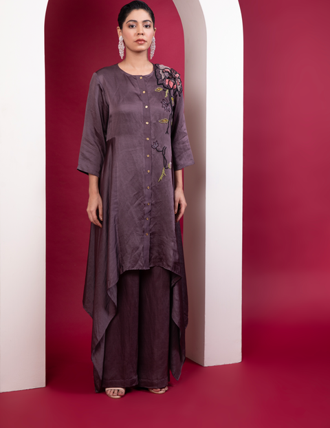 Structured Asymmetric Tunic With Side Bias Flare & Straight Pants
