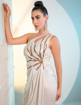 Blue Metalica Draped Midi Gown