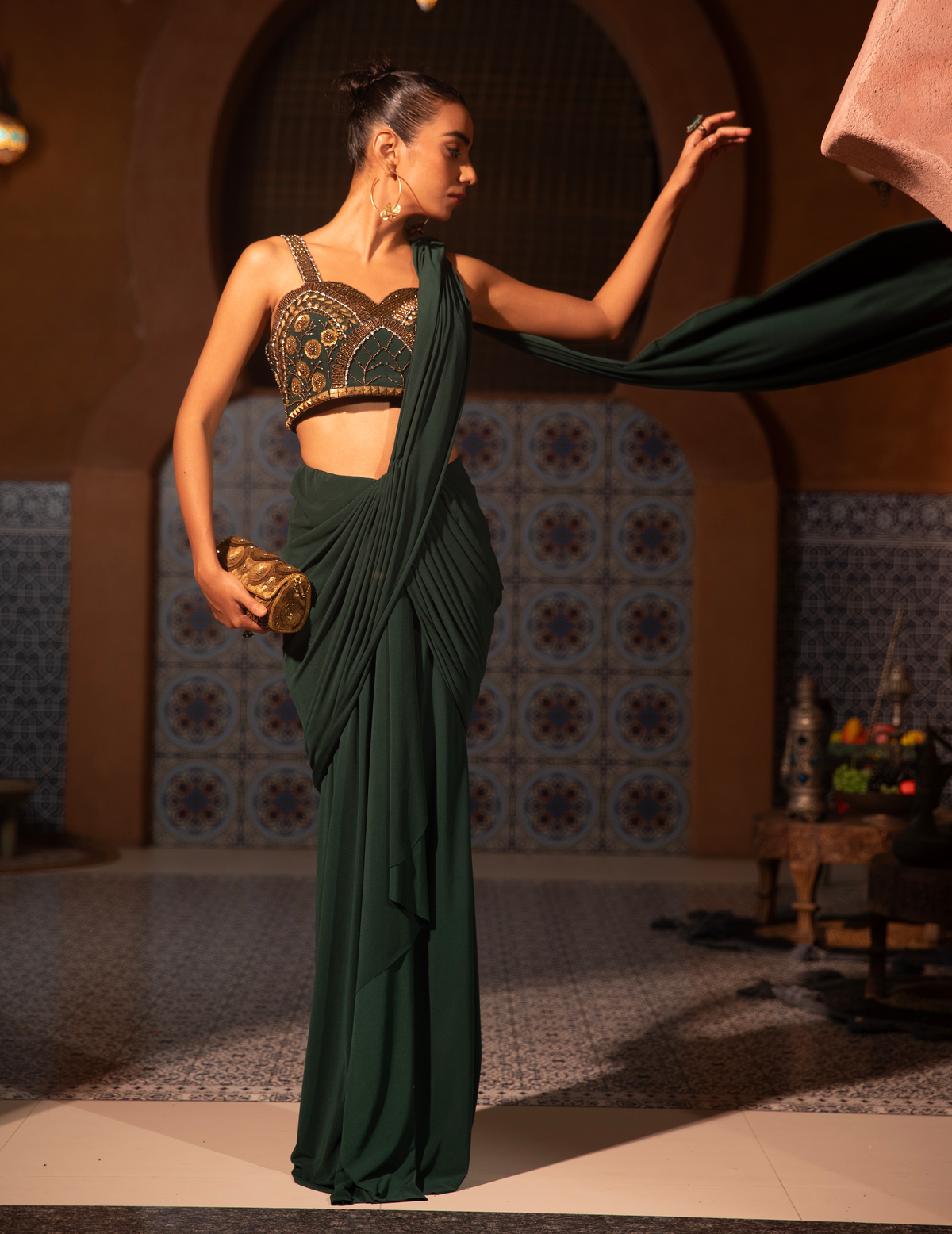 Emerald Corset Drape Saree