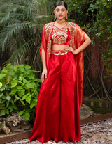 Red Croptop Cape & Palazzo Indo-Western Style