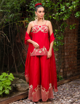 Rococco Inspired Scarlet Corset Peplum Top & Palazzo