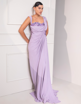 Pastel Lilac Draped Cocktail Gown