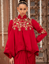 Scarlet Red Kalidar Asymmetric Top & Drape Skirt