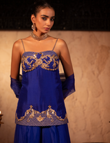 Egyptian Blue Rococco Corset Peplum Sharara Set
