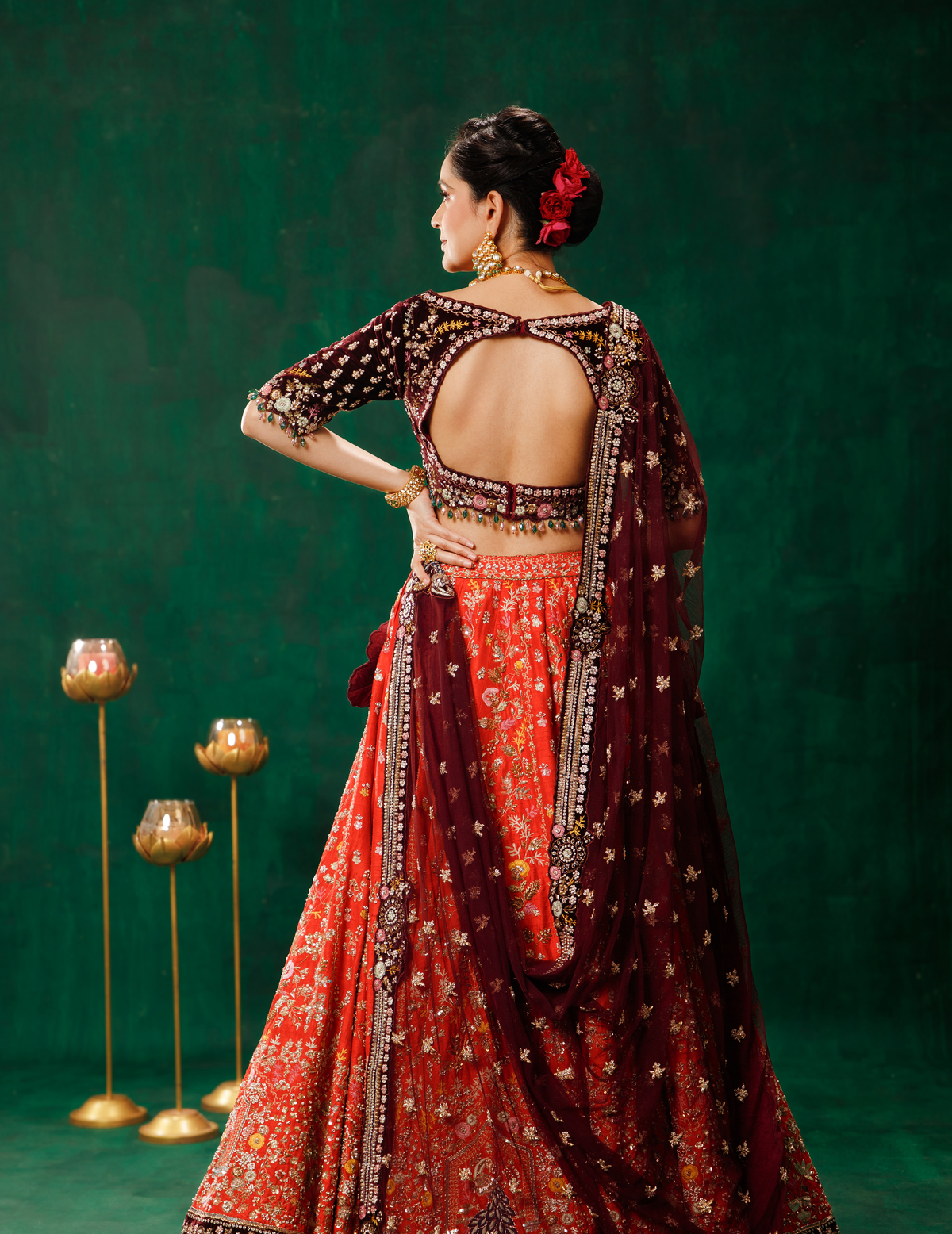 Coral Red Lehenga Choli Set
