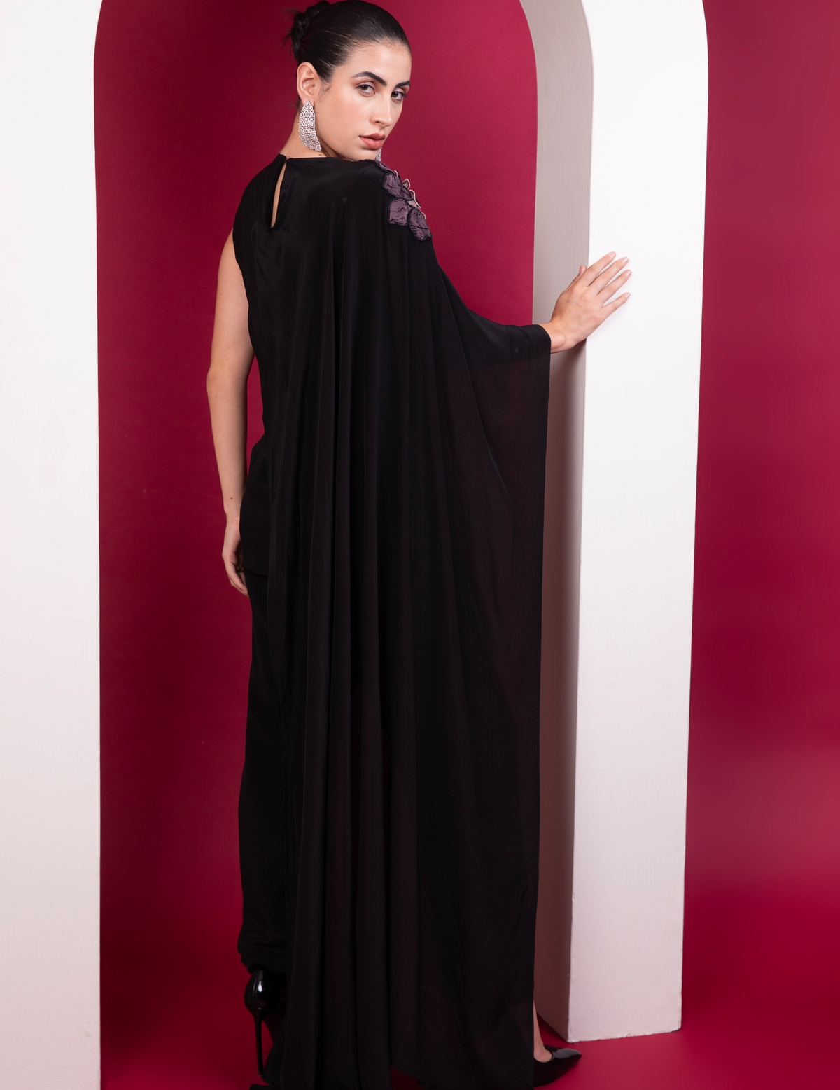 Black Asymmetric Cape Top Cocktail Co-Ord Set