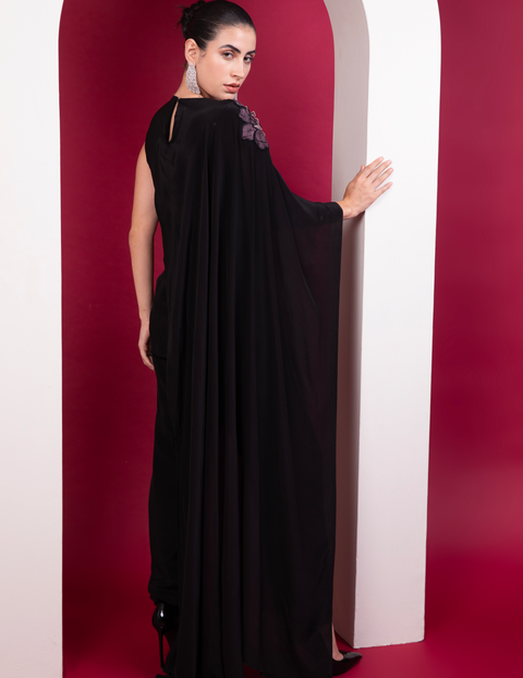 Black Asymmetric Cape Top Cocktail Co-Ord Set