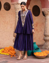 Blue Chanderi Kathiavadi Top & Midi Skirt