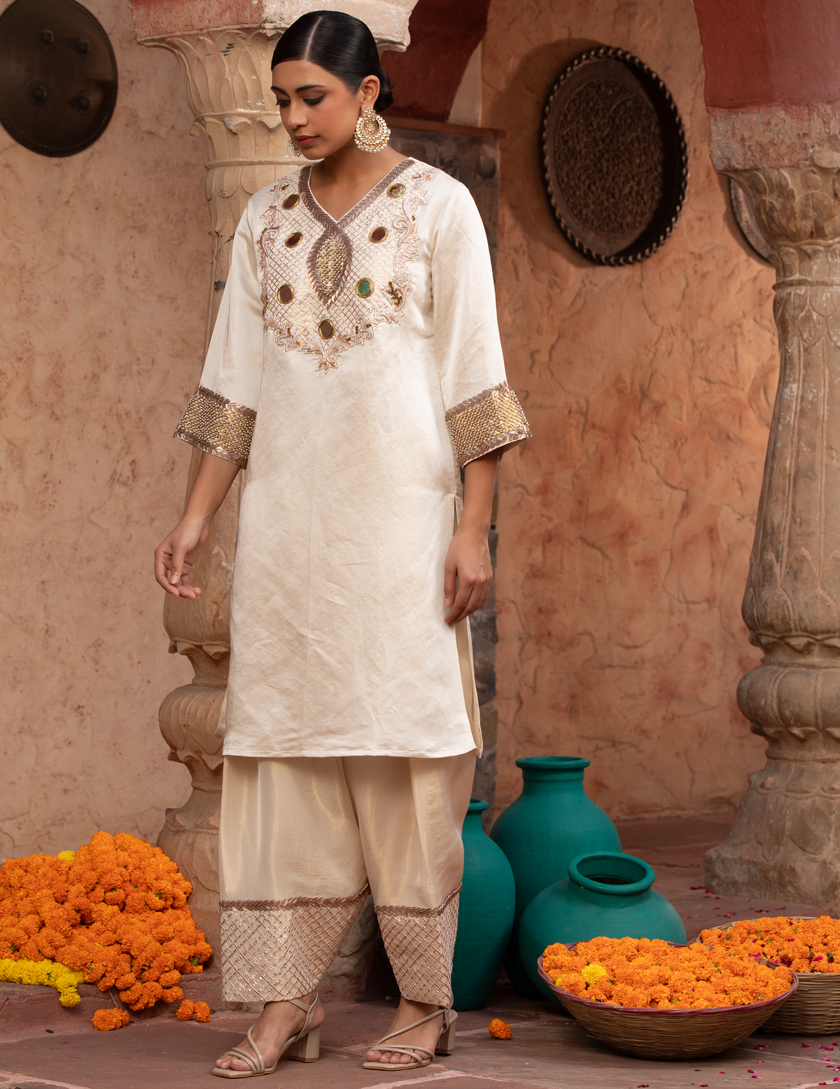Ivory Rococco Kurti Fharsi Salwar