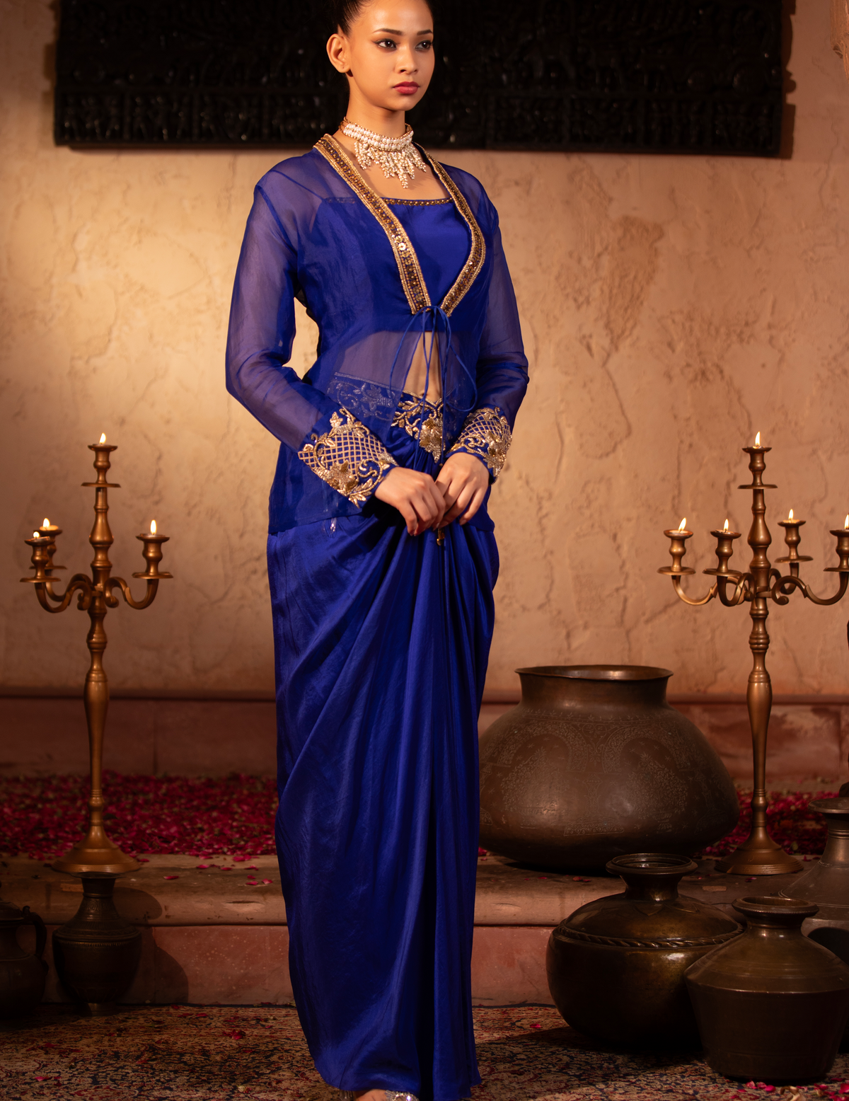 Egyptian Blue Rococco Organza Jacket Fusion Co-Ord