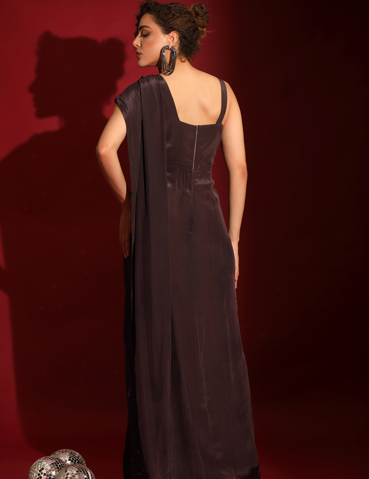 Chocalate Draped Cocktail Abstract Work Corset Gown