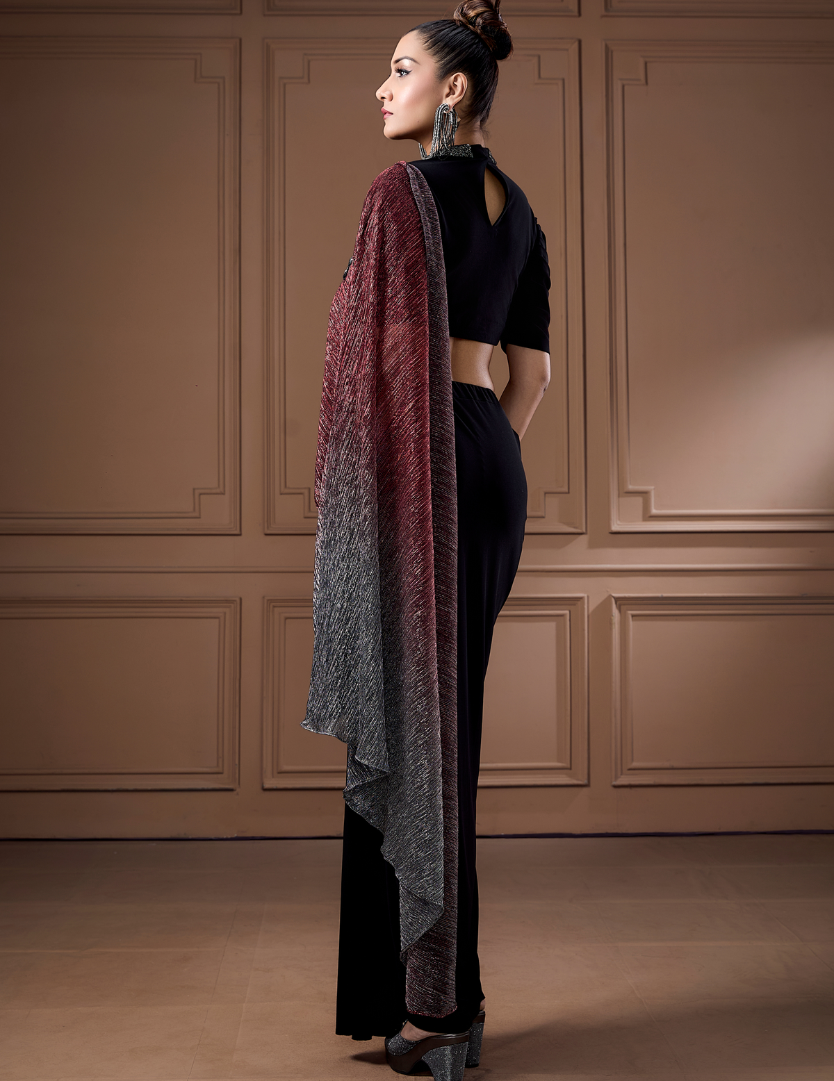 Cocktail Moonlight Shimmer Drape With Crop Top And Drape Skirt