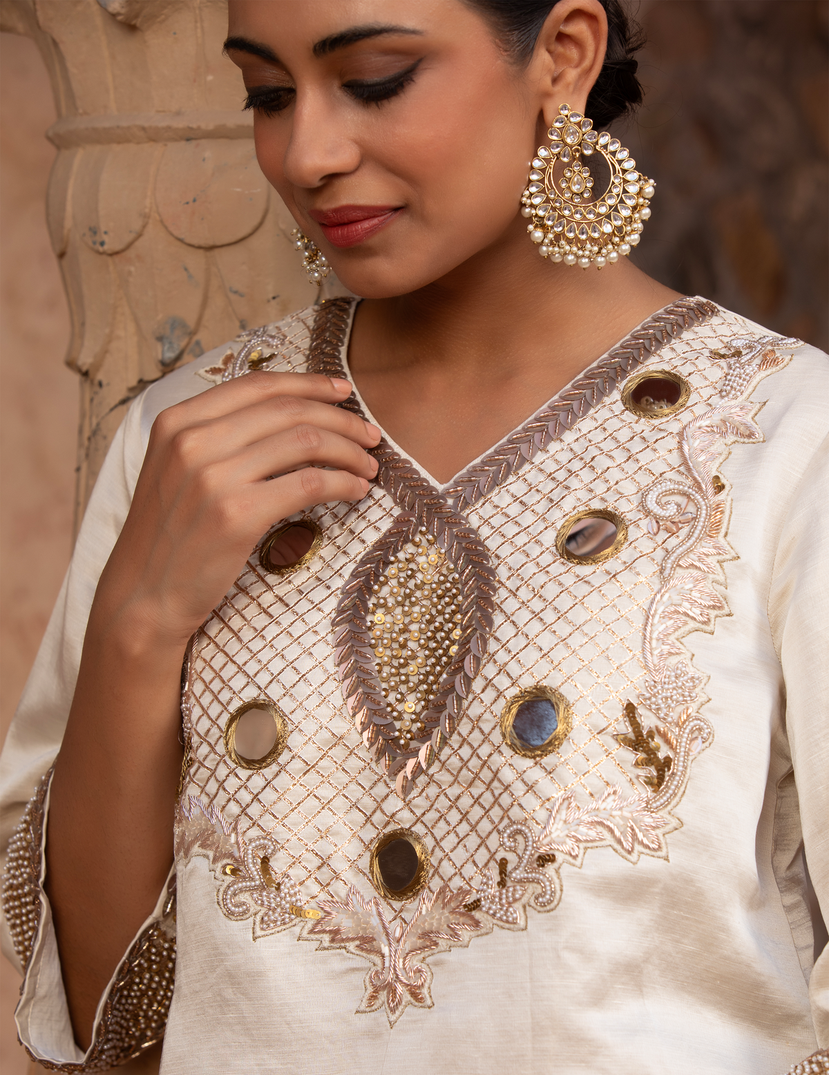 Ivory Rococco Kurti Fharsi Salwar
