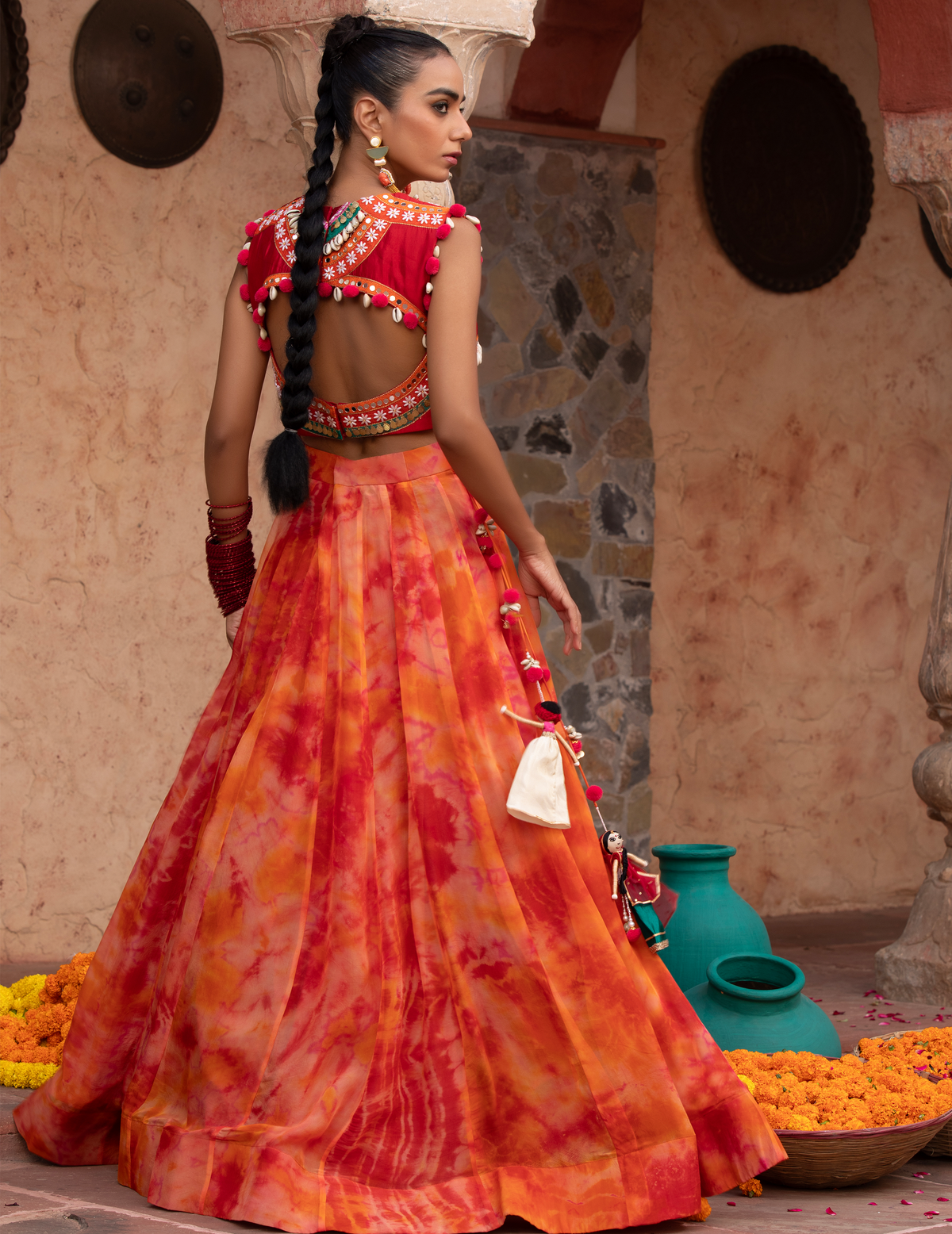 Tangerine Tie-Dye Codi-Coin Quirky Lehenga