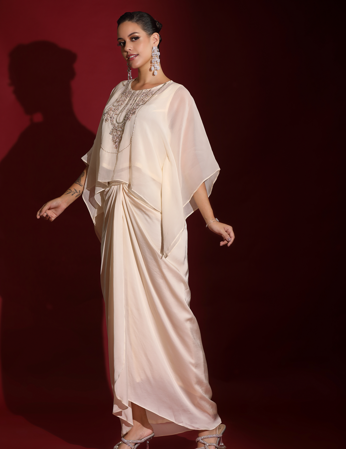 Ivory Hand-Embellished  Kaftan & Drape Skirt Indo-Fusion