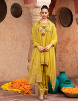 Lime Green Hand-Embellished Anarkali Set