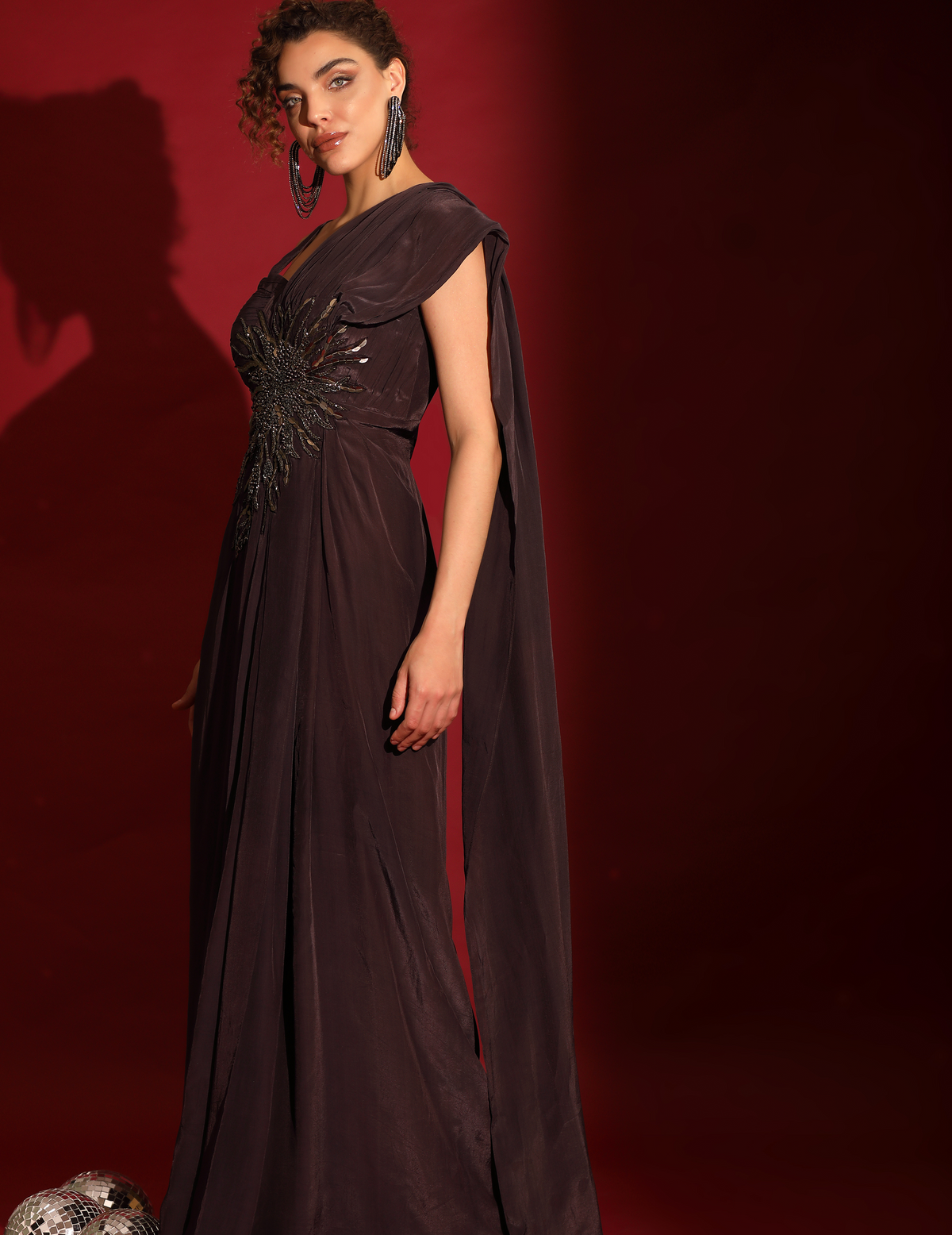 Chocalate Draped Cocktail Abstract Work Corset Gown