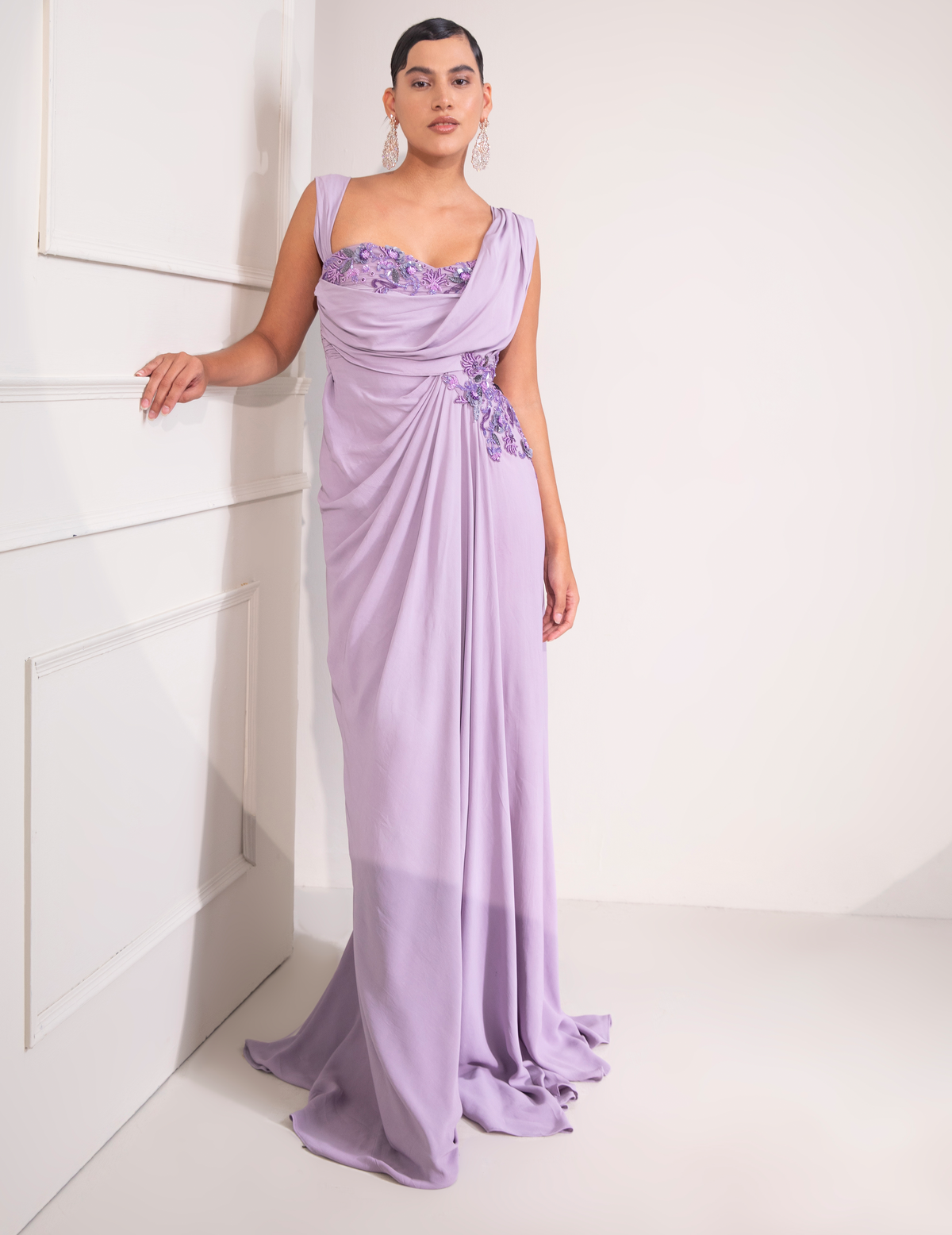 Pastel Lilac Draped Cocktail Gown