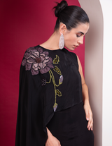 Black Asymmetric Cape Top Cocktail Co-Ord Set