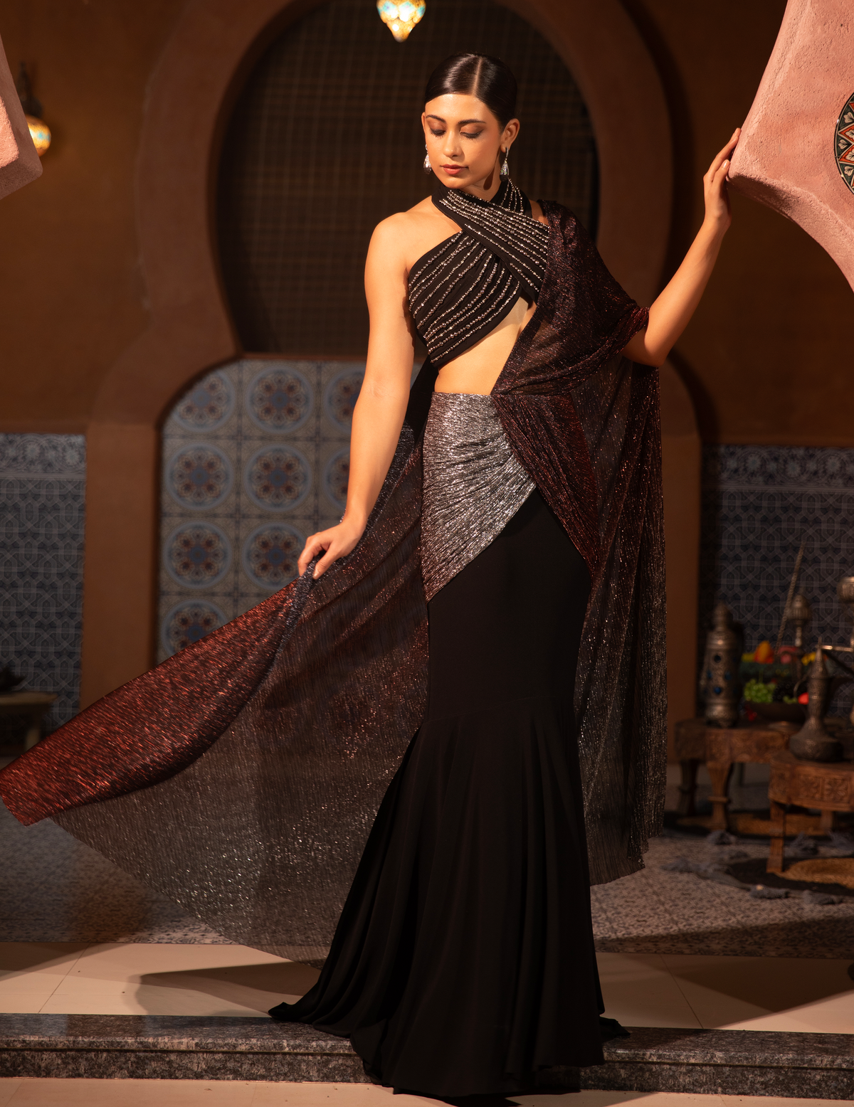Halter Neck Mermaid Ombre Saree