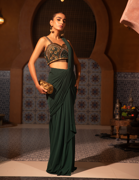 Emerald Corset Drape Saree
