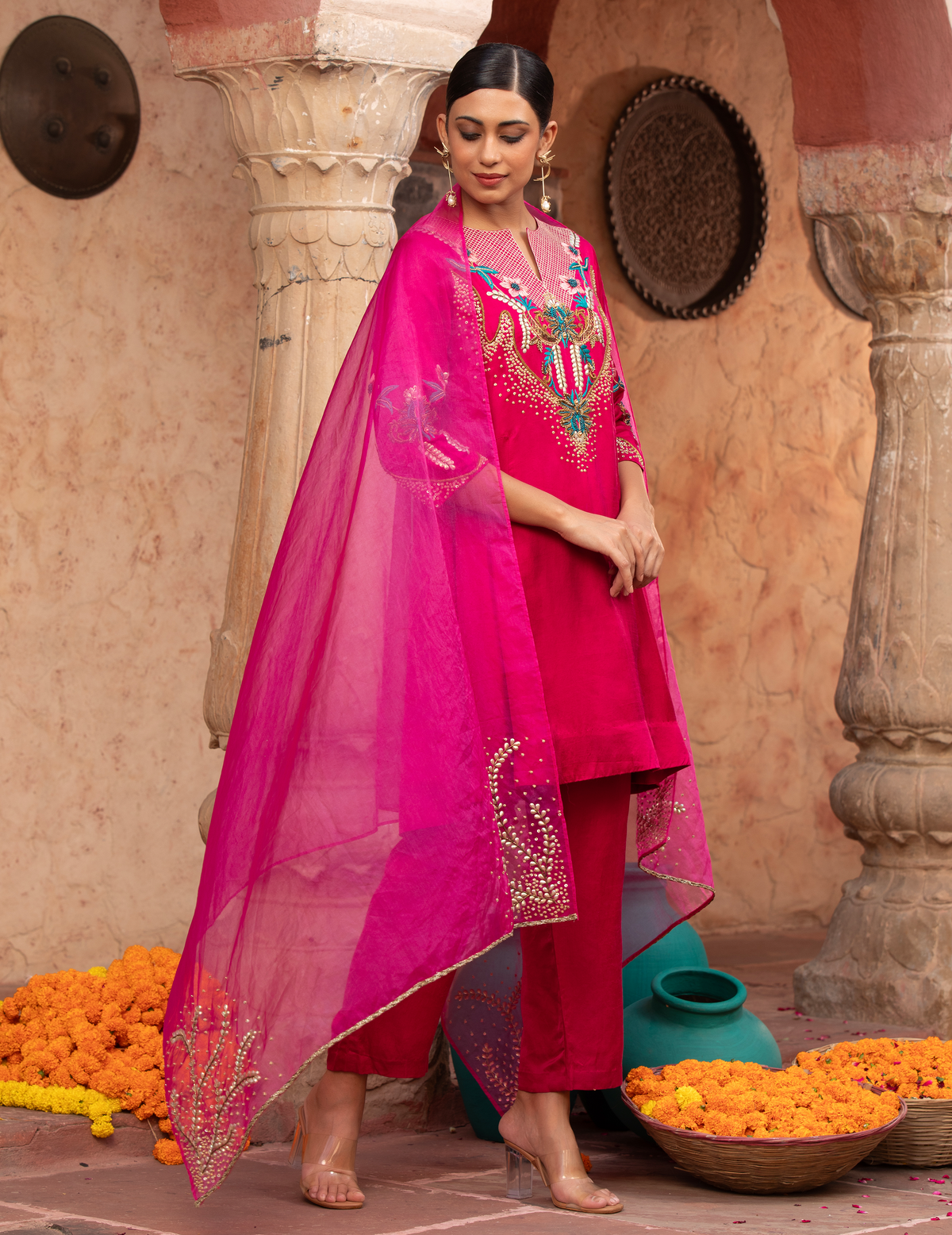 Rani-Pink Hand-Embellished Anarkali Set