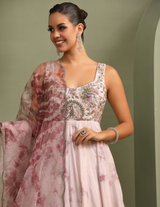 Lavender Tie-Dye Hand-Embroidered Anarkali Gown With Dupatta