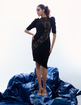 Assymetric Cowl Dress With Statement Embellishment