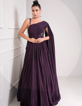 One Shoulder Draped Cocktail Gown Abstract Work