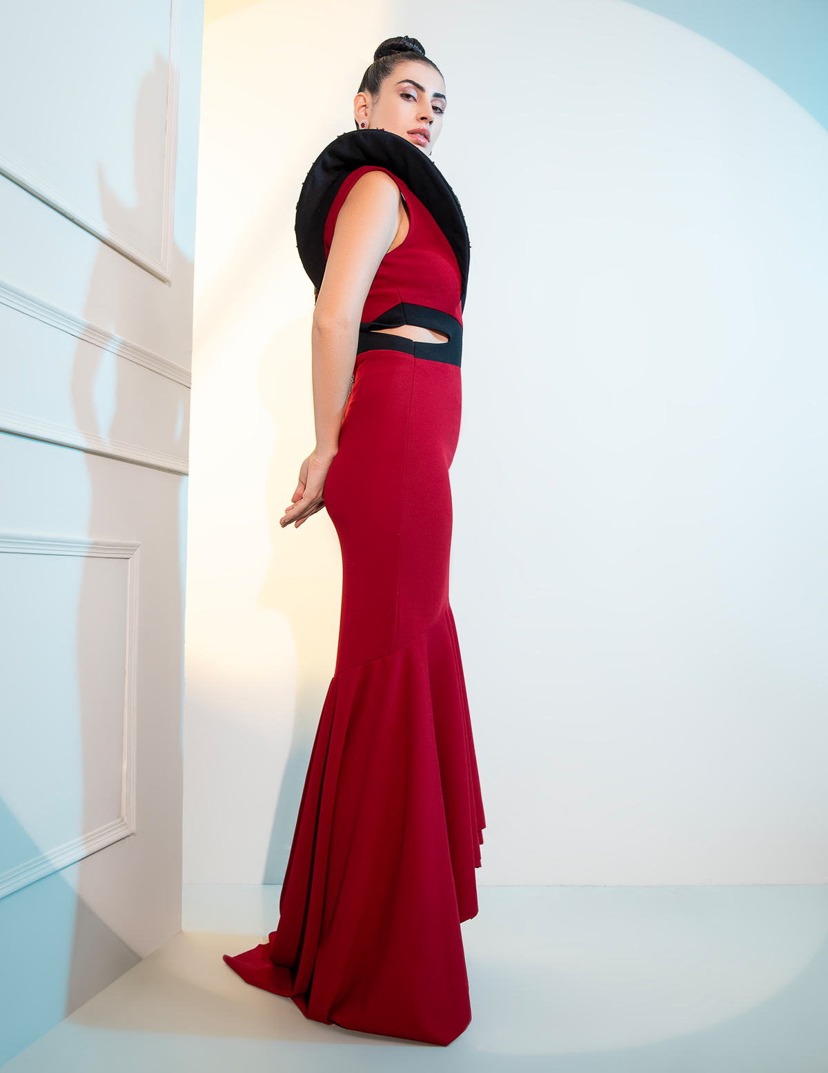 Edgy Butterfly Sleeves, Trail Fish Cut Gown