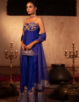 Egyptian Blue Rococco Corset Peplum Sharara Set