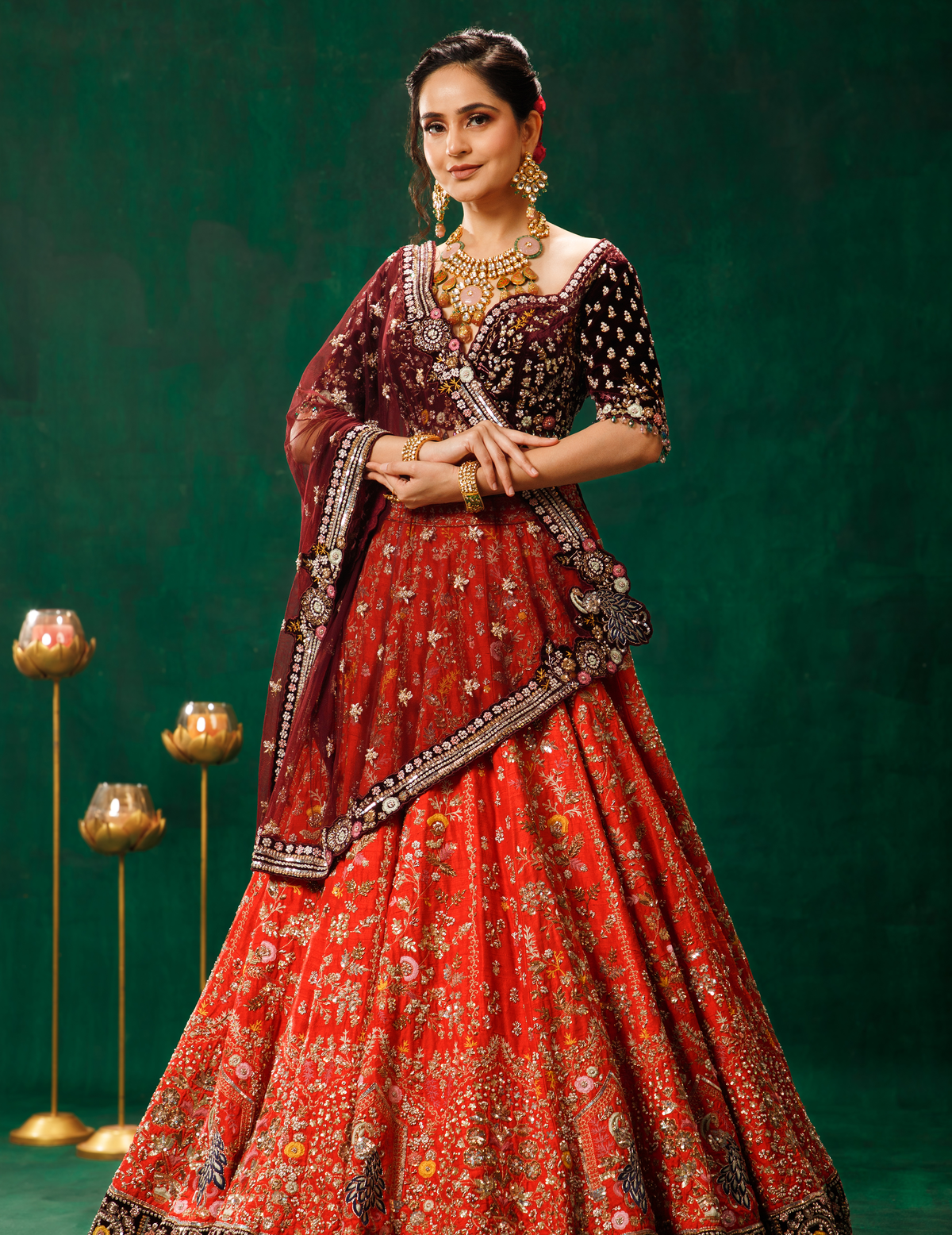 Coral Red Lehenga Choli Set