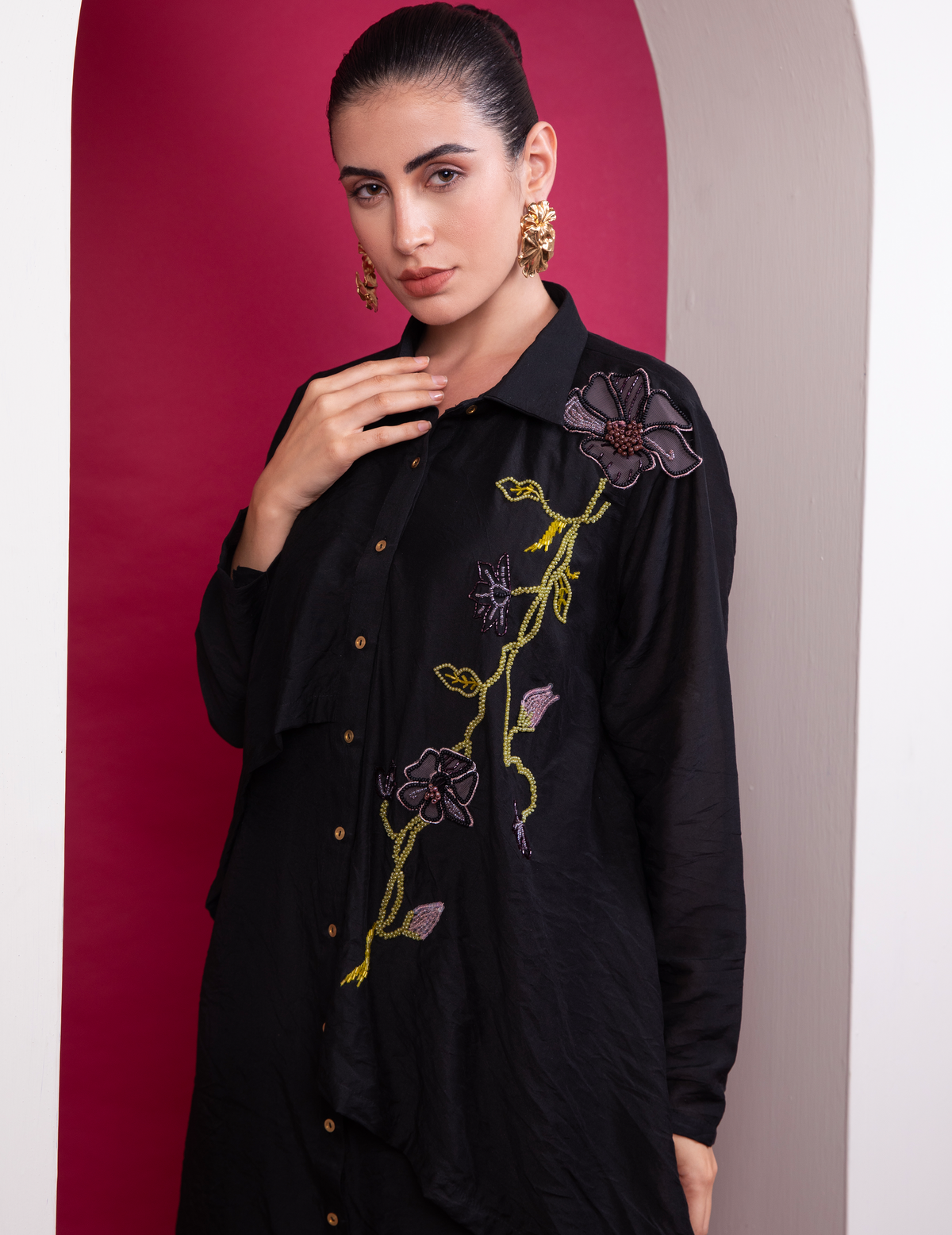 Black Layered Long Shirt Co-Ord Set