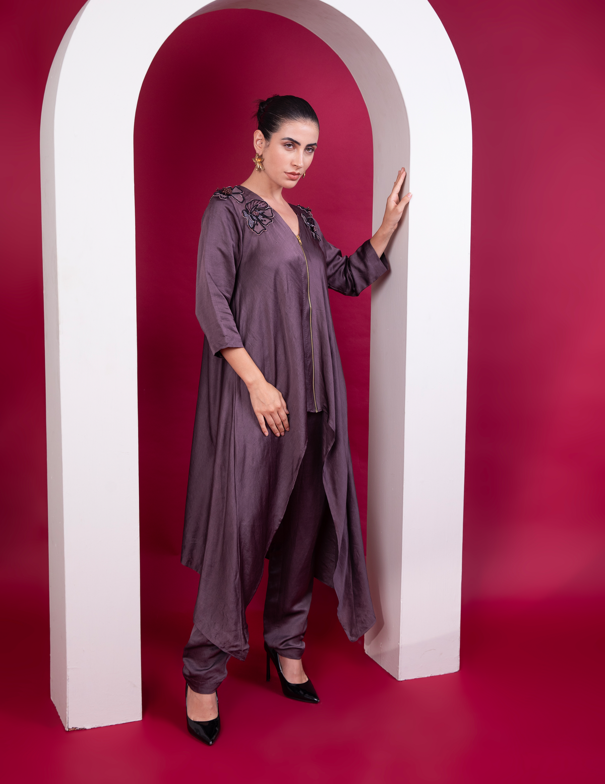 Plum Asymmetric Zipper Co-Ord Set