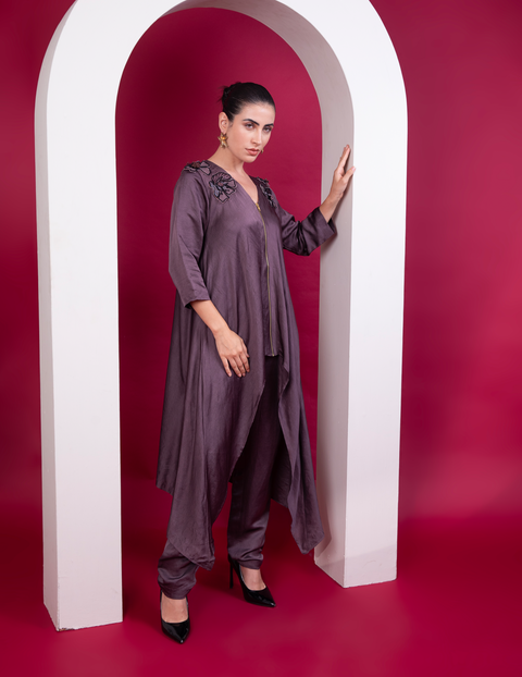 Plum Asymmetric Zipper Co-Ord Set