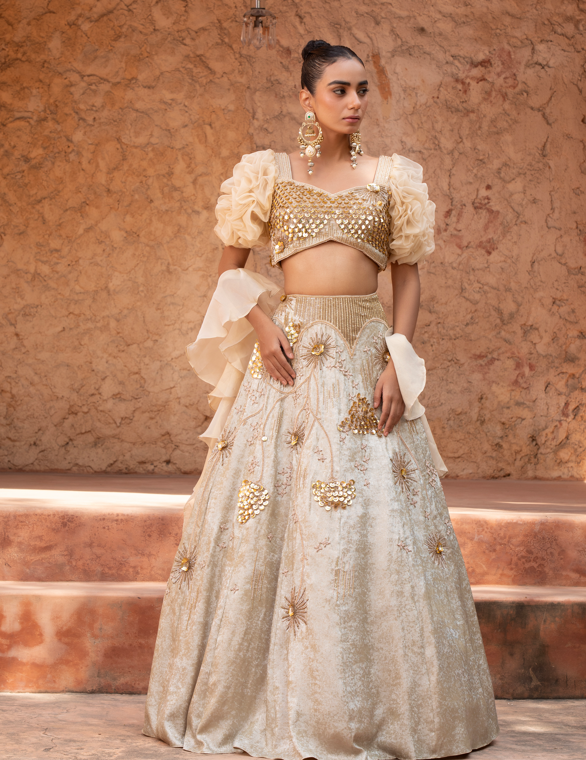 Pastel Yellow Sequins Work Lehenga