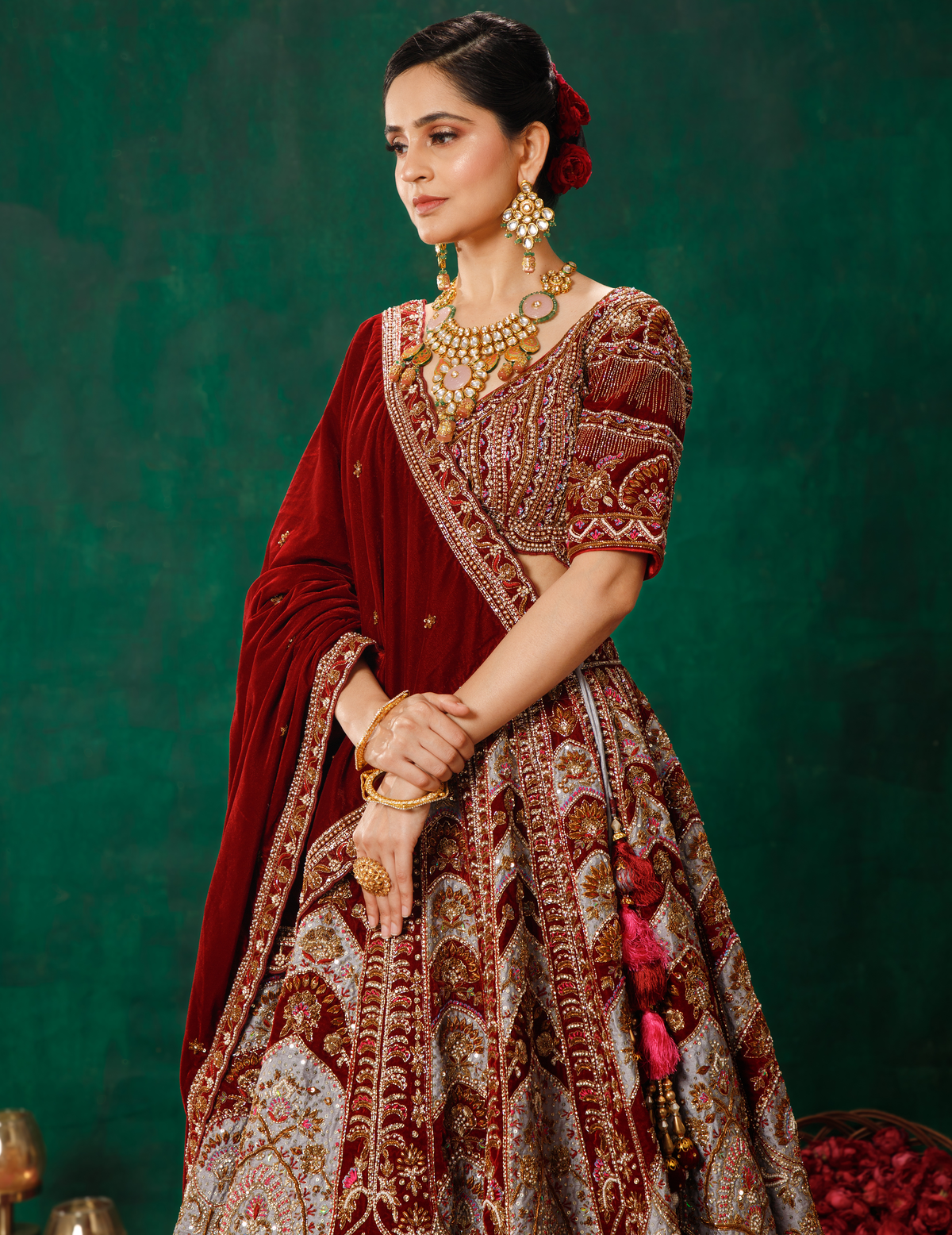 Maroon Grey Lehenga Choli Set