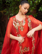 Vermilion Hand-Embellished Kurti Palazzo & Cape