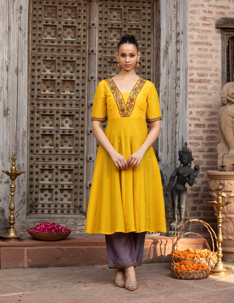 Mustard Lavender Anarkali Set